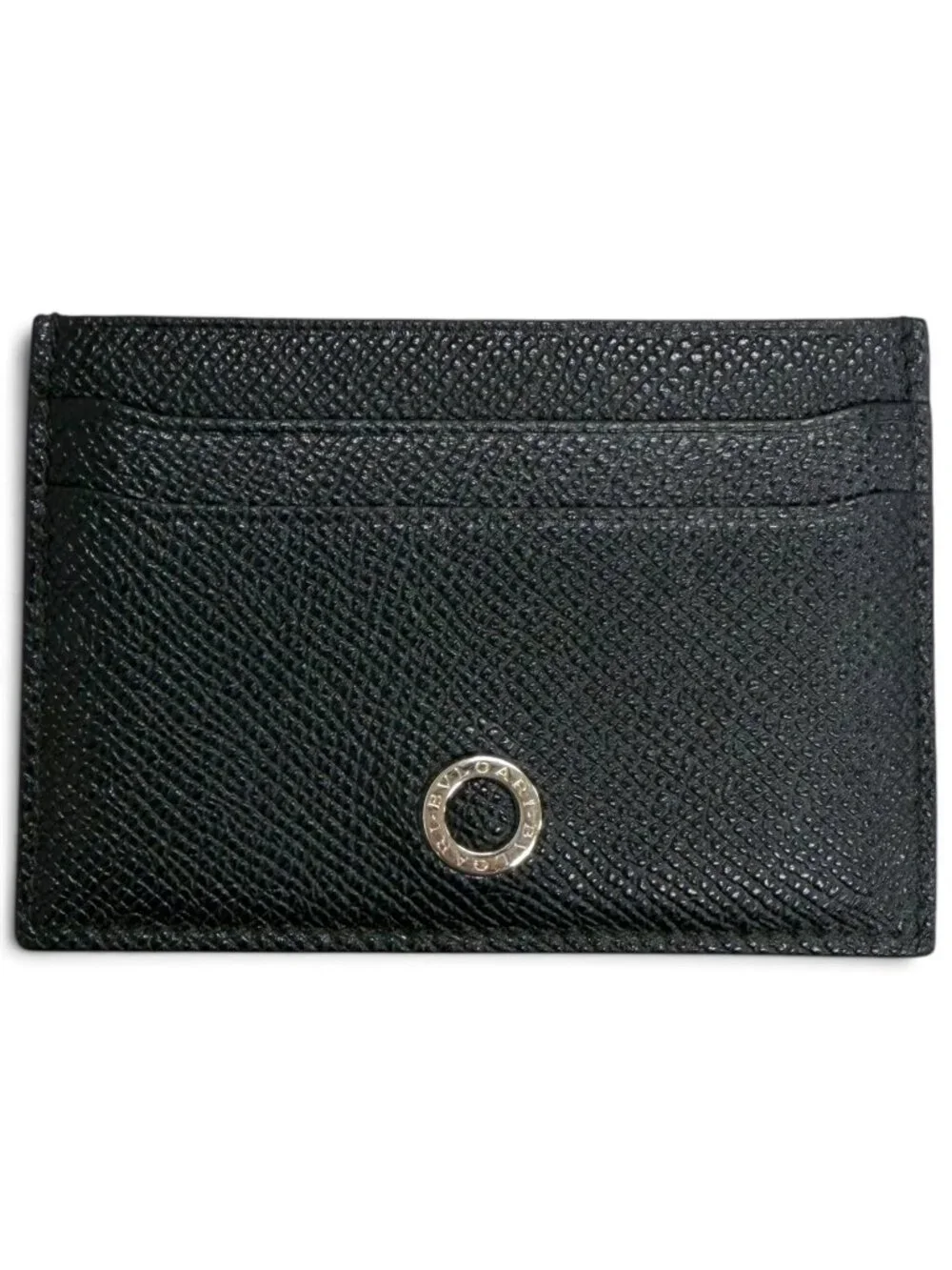 Bvlgari Gray Leather Business Card Case Black Silver